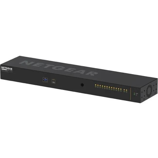 NETGEAR AV Line M4250 12x2.5G and 2xSFP+ managed switch in a black rackmount enclosure