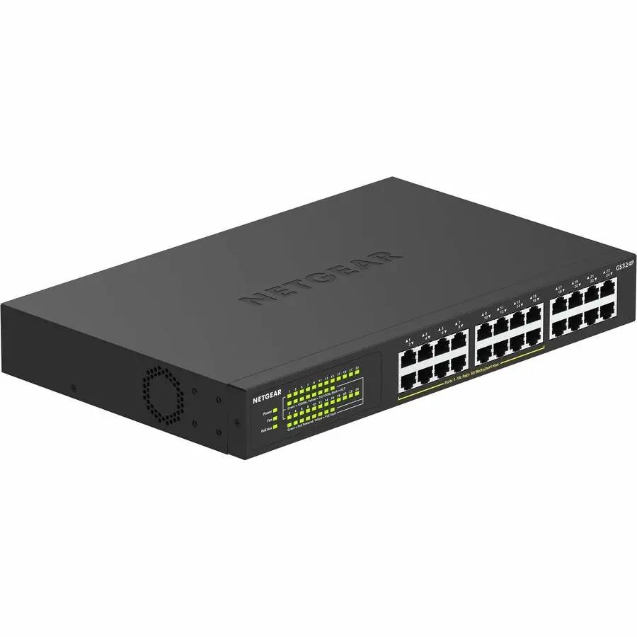 Netgear GS324 24-Port Gigabit Unmanaged Switch, black, front-panel LED indicators