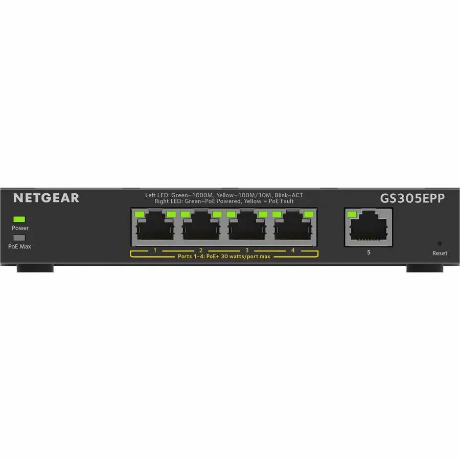 NETGEAR GS305EPP 5-Port Gigabit PoE+ Unmanaged Switch with front LEDs