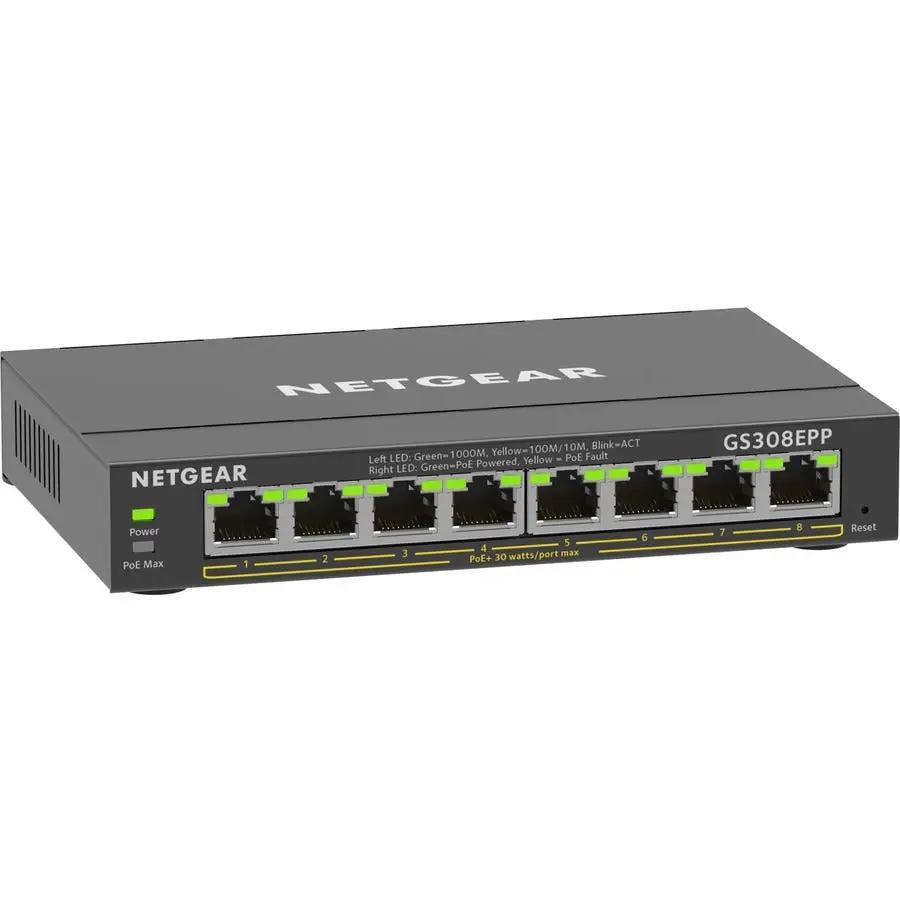 NETGEAR GS308P 8-Port PoE+ Smart Managed Switch in dark gray