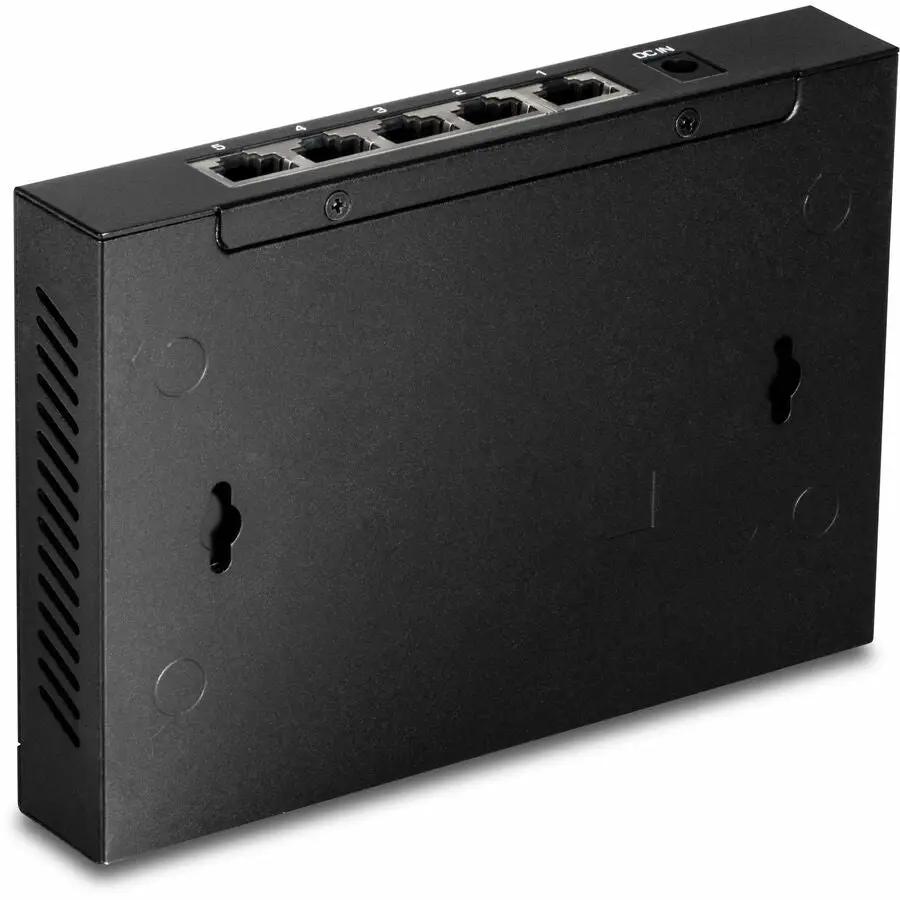 TRENDnet TEG-S350 5-Port 2.5G unmanaged switch in black metal enclosure with wall-mount holes
