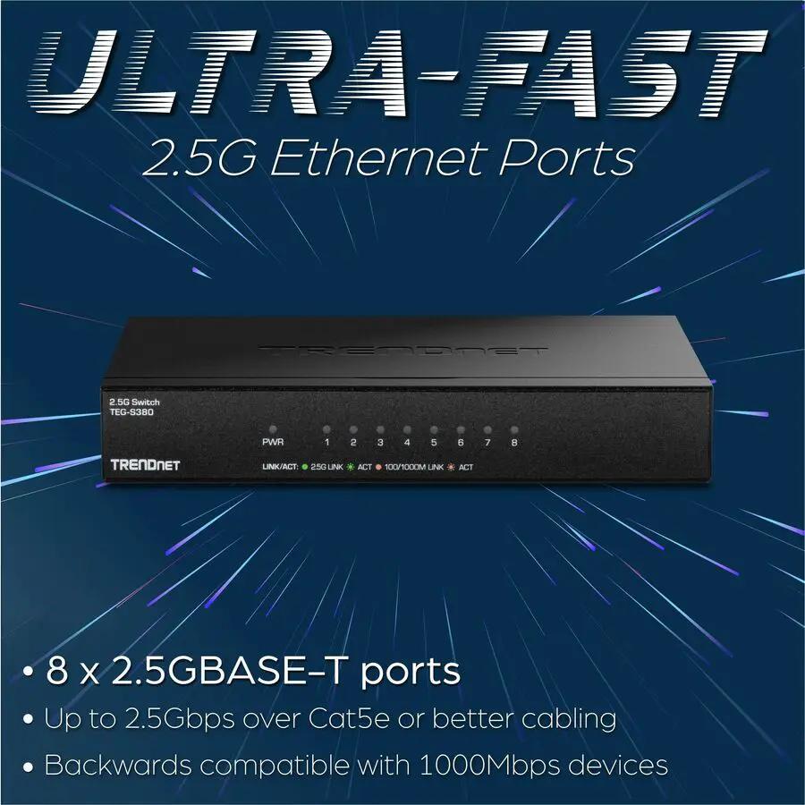 TRENDnet TEG-S380 8-Port 2.5G Unmanaged Switch, black, 8x2.5GBASE-T ports