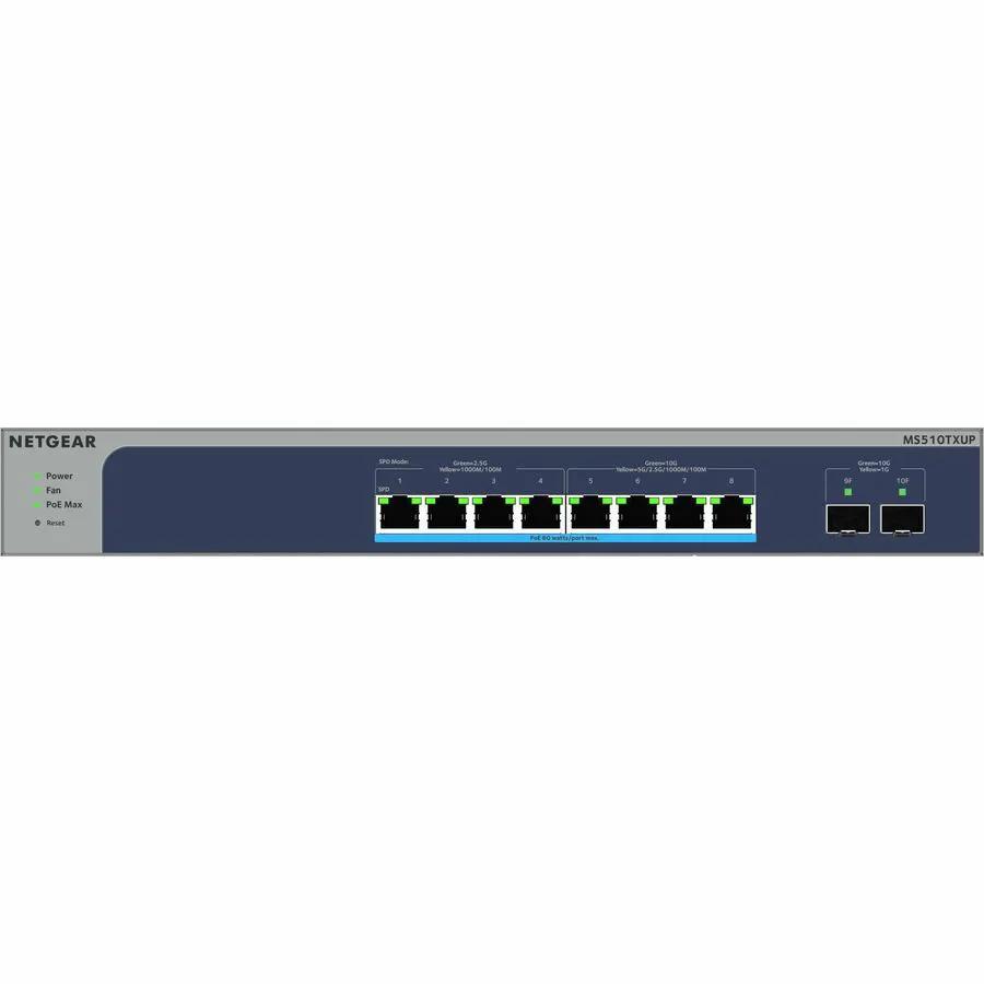 NETGEAR ProSAFE MS510TXUP 8-port PoE+ switch front panel with LED indicators