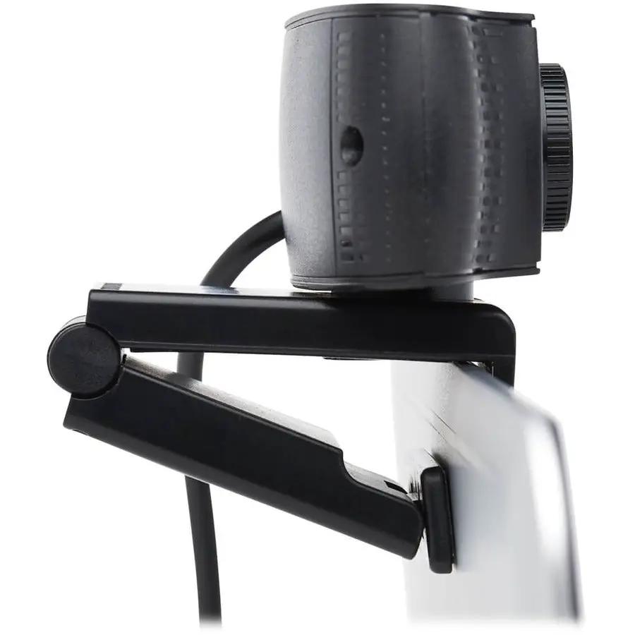 USB webcam with microphone on black adjustable desk mount