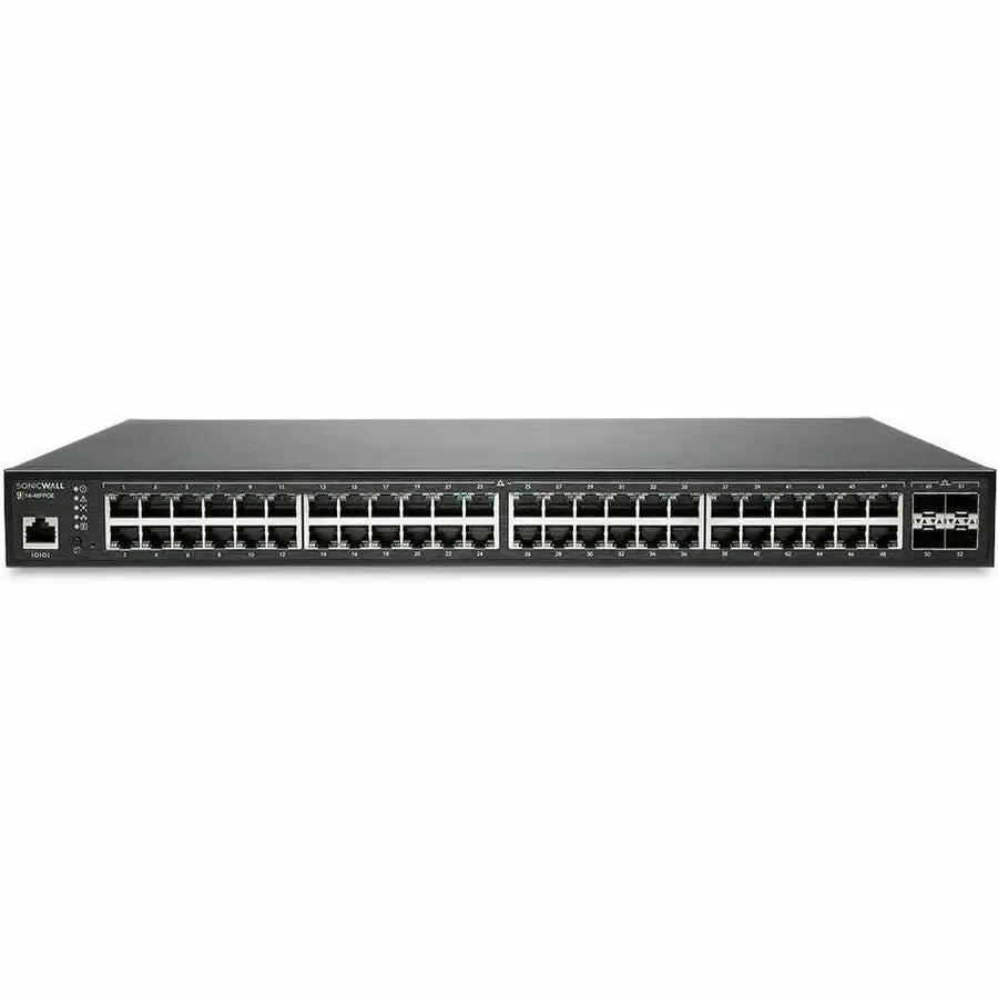 SonicWall SWS1448FPOE 48-Port PoE Switch, black rack-mount Ethernet switch