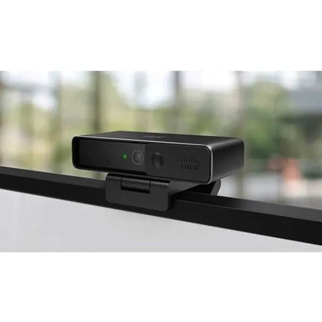 Cisco Webex webcam, 13 MP, 60 fps, carbon black, USB-C, mounted on monitor