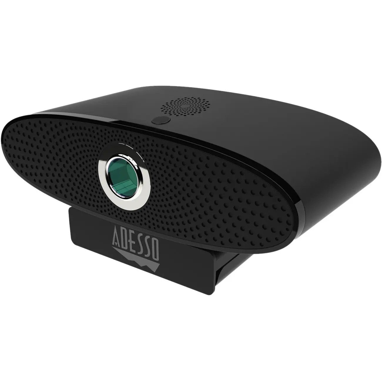 Adesso 4K Ultra HD Conference Webcam, black plastic body with round lens and front grille.