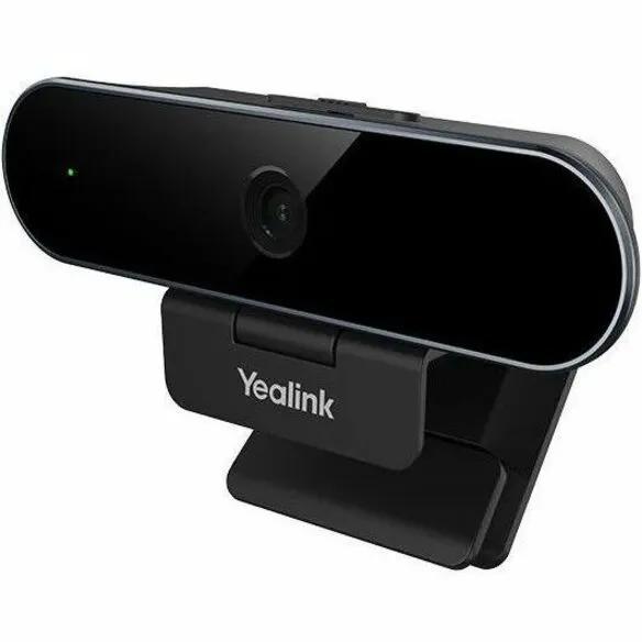 Yealink UVC20 USB webcam on a black desk stand with Yealink logo