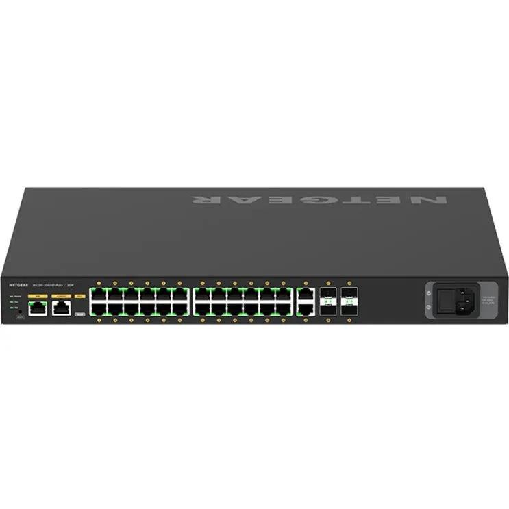 Netgear AV Line M4250 26-Port 10GbE PoE+ SFP+ managed switch with front panel ports