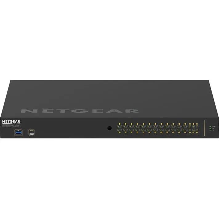 Netgear AV Line M4250 26-Port 10GbE PoE+ SFP+ managed switch, black chassis with front LEDs