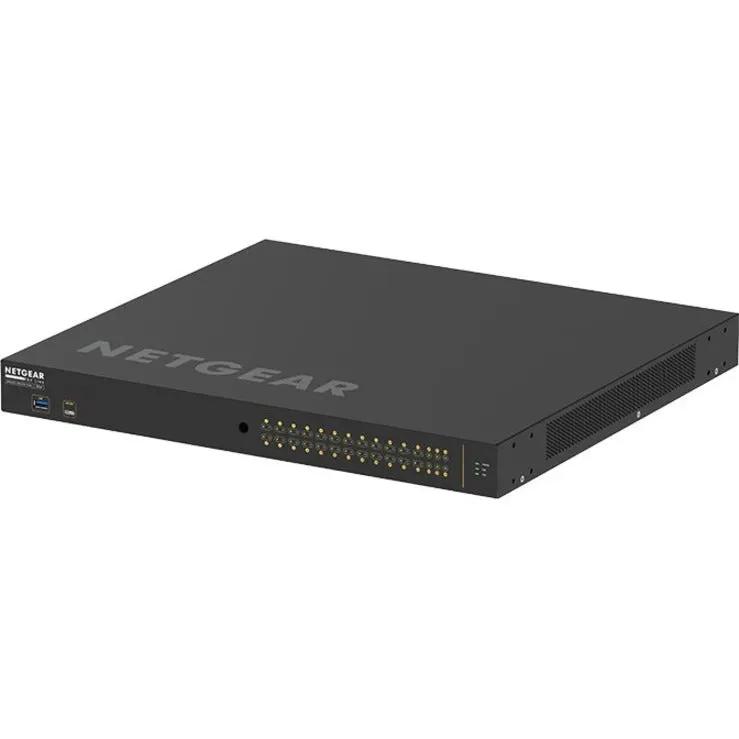 Netgear AV Line M4250 26-port 10GbE PoE+ SFP+ managed switch, black chassis.