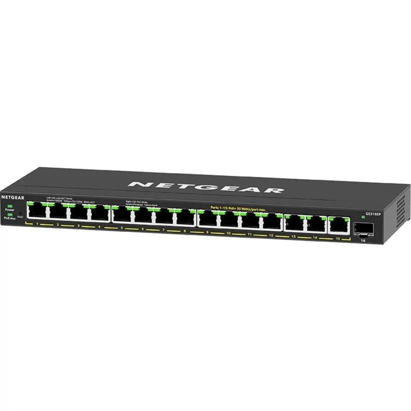 NETGEAR GS316EP 16-port Gigabit PoE+ switch with front-panel LEDs