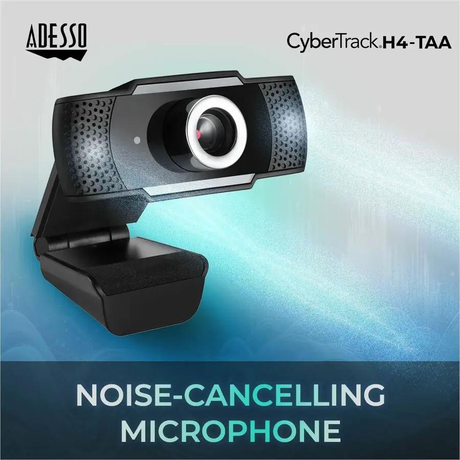 Adesso 1080P USB webcam with built-in microphone on a desk-mounted stand