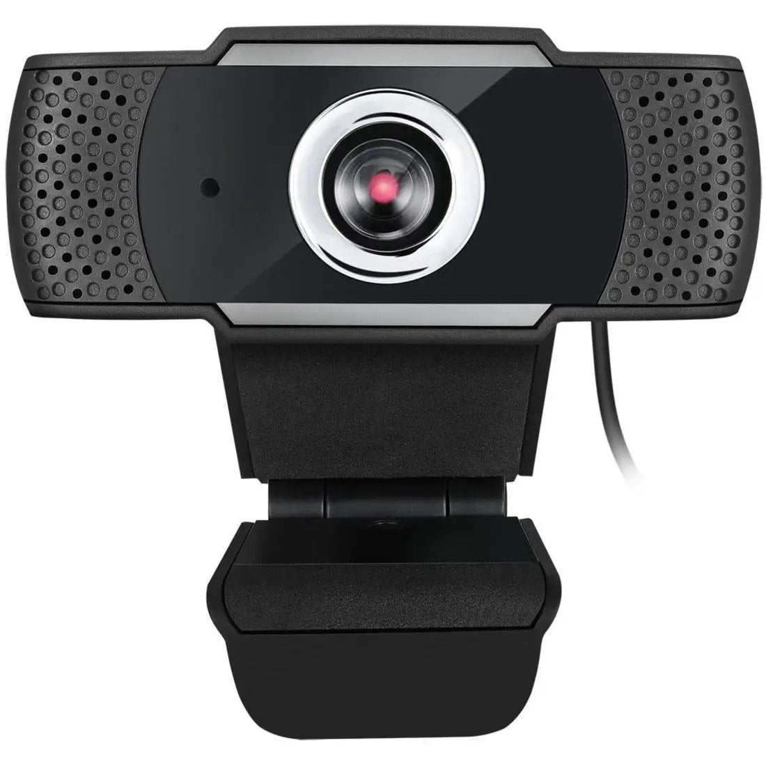 Adesso 1080P HD USB webcam with built-in microphone, black, mounted on stand