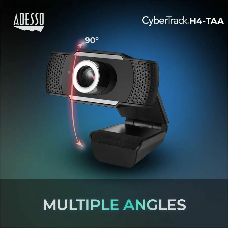 Adesso 1080P USB webcam with built-in microphone, black, on adjustable stand