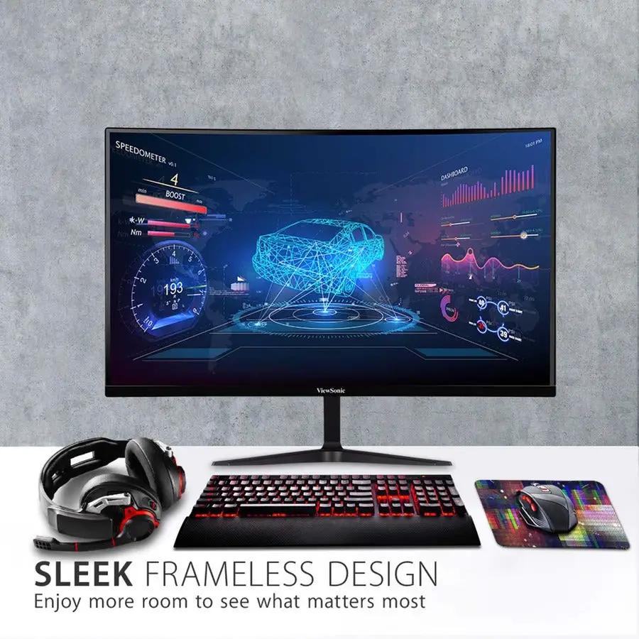 ViewSonic OMNI VX2718 MHD 27-inch 1080p 165Hz gaming monitor with keyboard, mouse and headset; black frameless design