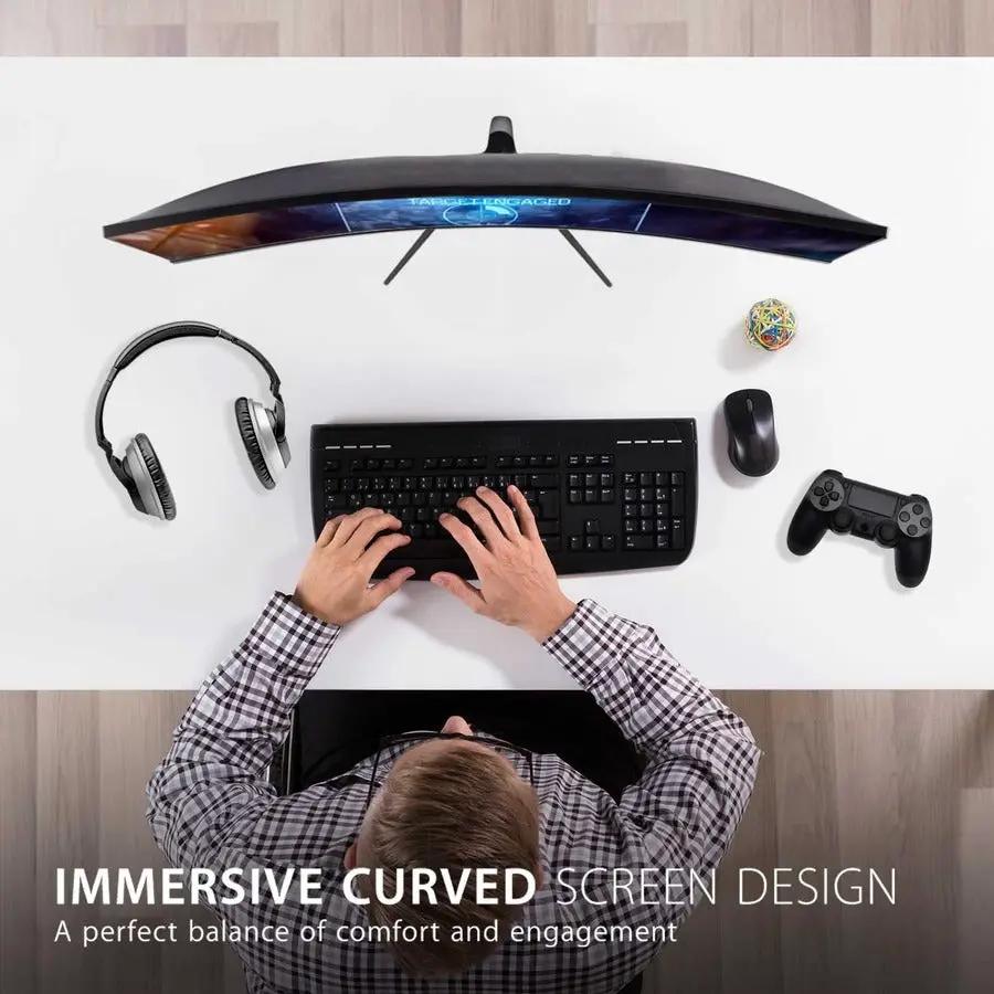 ViewSonic OMNI VX3218-MHD 32-inch curved gaming monitor on desk, black