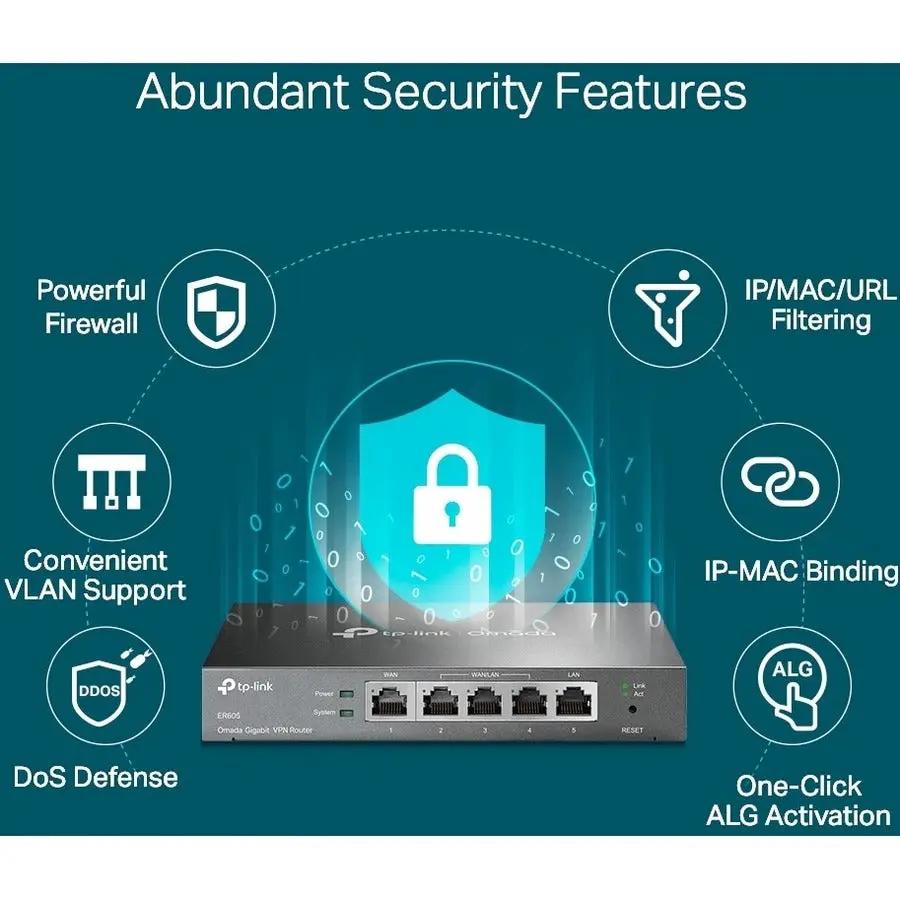 TP-Link Omada ER605 4-Port Gigabit VPN Multi-WAN Router, gray chassis