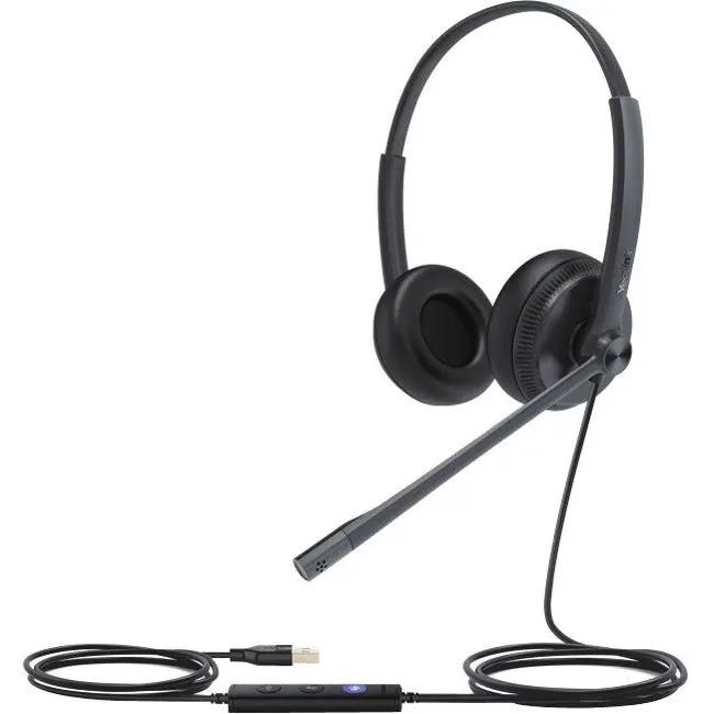 Yealink UH34 Lite Dual Teams headset; black over-ear USB headset with boom mic and inline control.