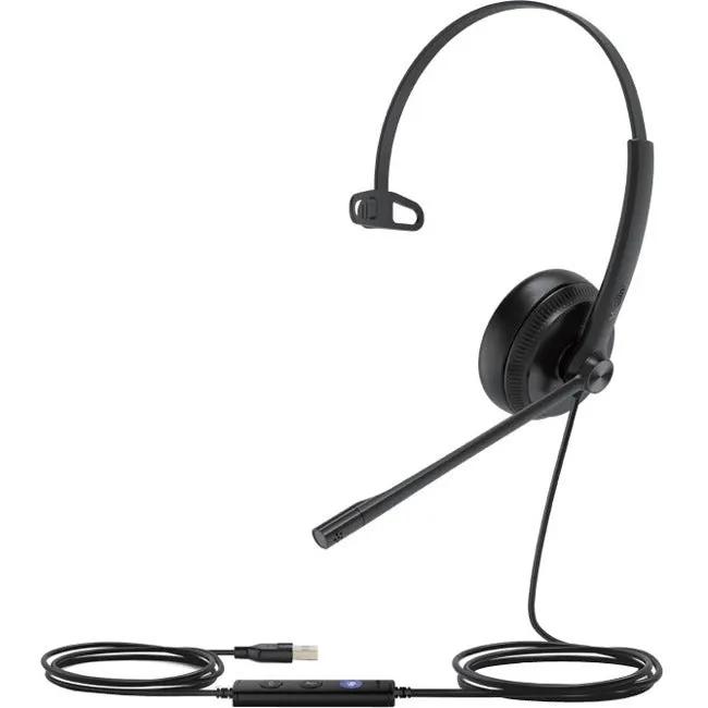 Yealink UH34 Mono Teams headset, black over-ear with boom mic and USB adapter