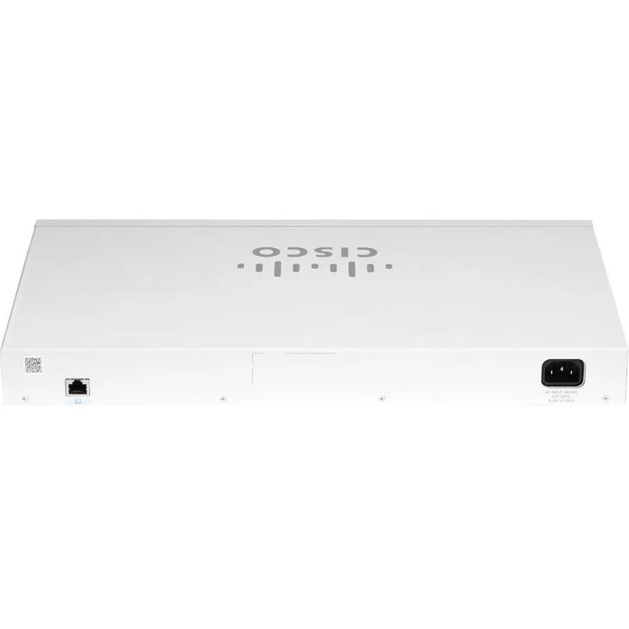 Cisco CBS220 24-Port Gigabit PoE Switch in a white metal enclosure