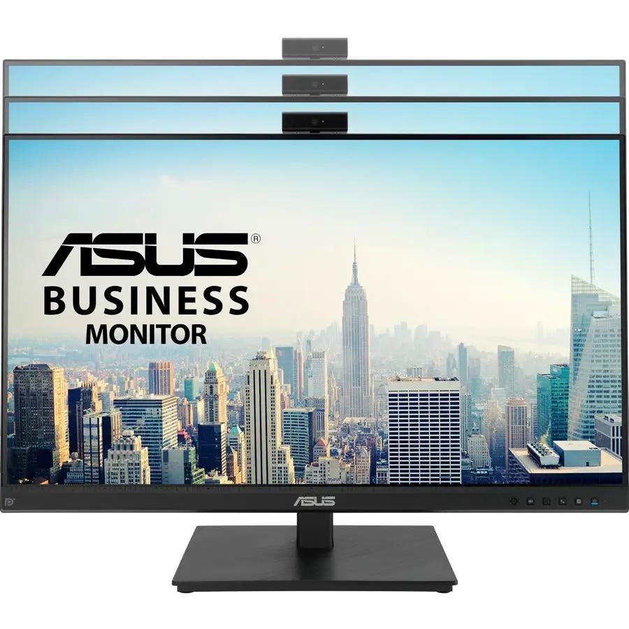 ASUS BE279QSK 27-inch business monitor with built-in webcam; black, shown in a 3-monitor setup.