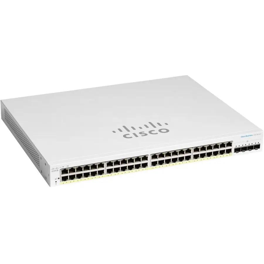 Cisco CBS220 48-Port Gigabit PoE SFP managed switch with a silver metal chassis