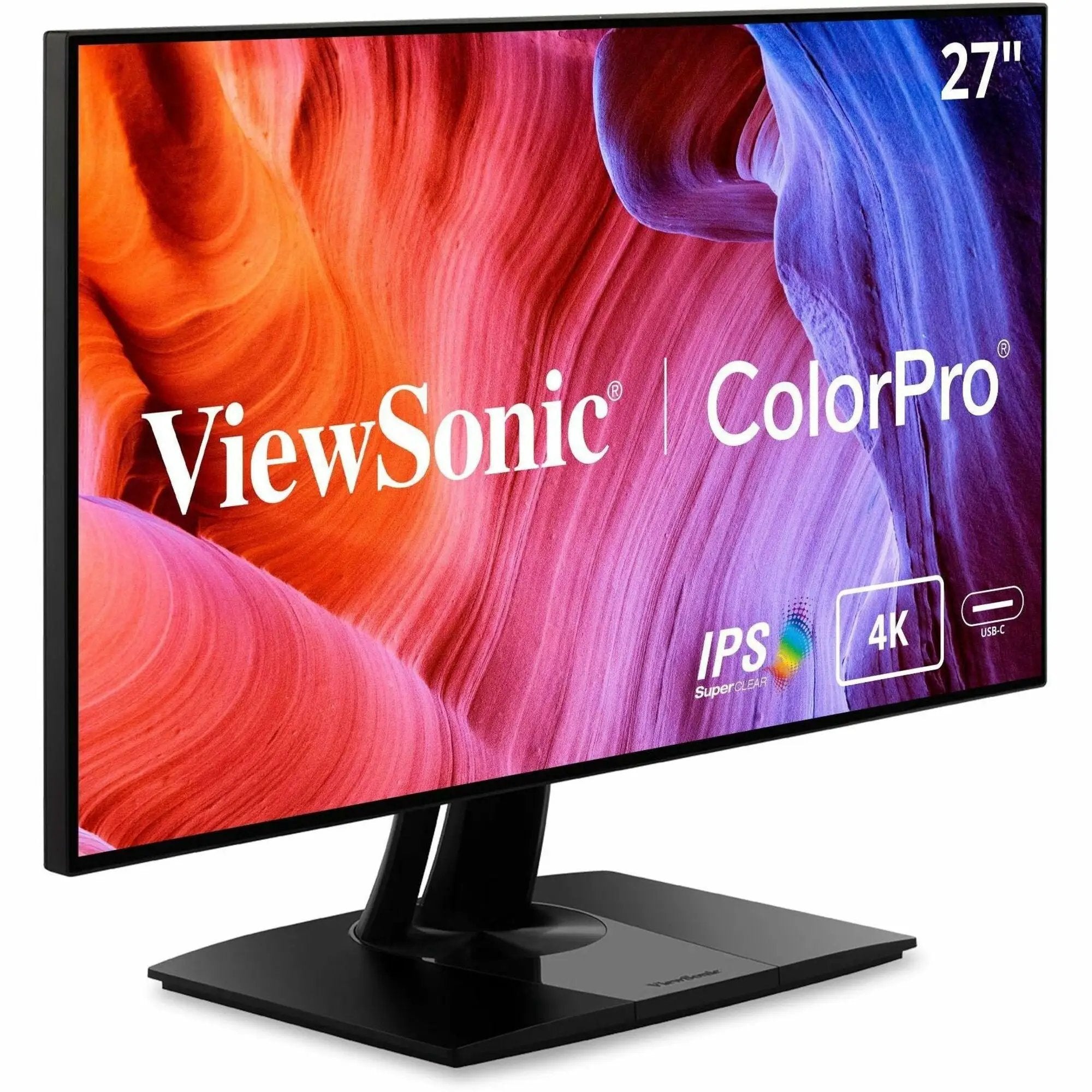 ViewSonic VP2768A 27-inch 4K IPS monitor, black bezel on stand