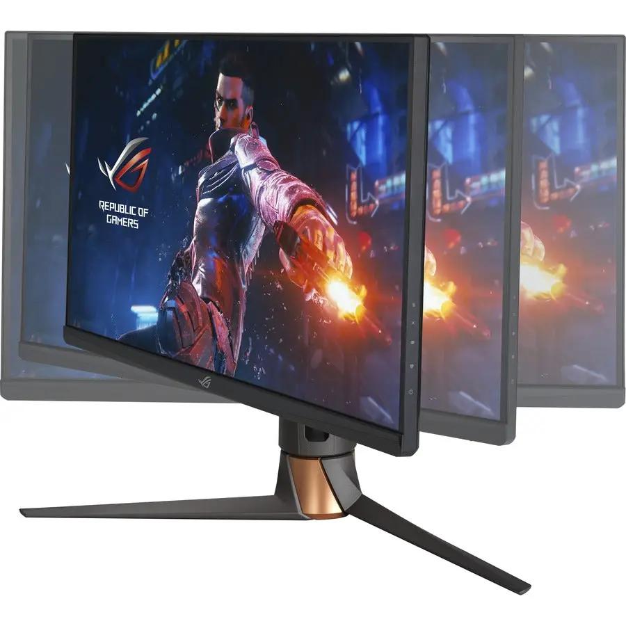 ASUS ROG Swift PG279QM 27-inch gaming monitor on a desk with copper-accent stand