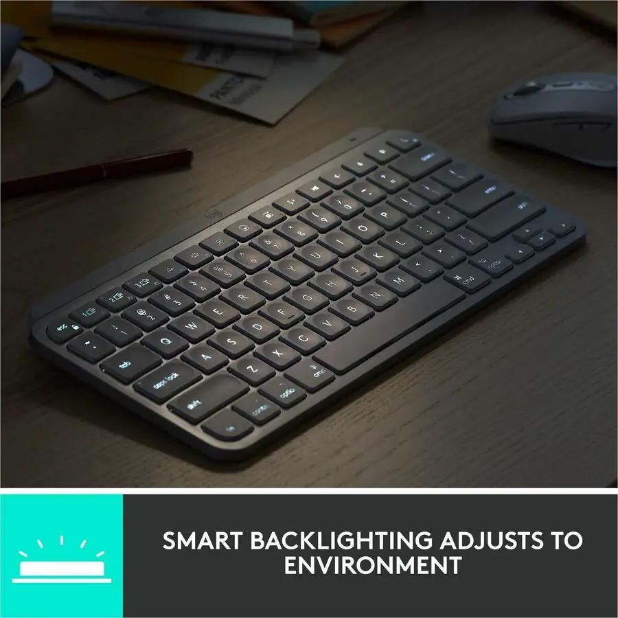Logitech MX Keys Mini Minimalist Wireless Illuminated Keyboard, Compact, Bluetooth, USB-C - Rose