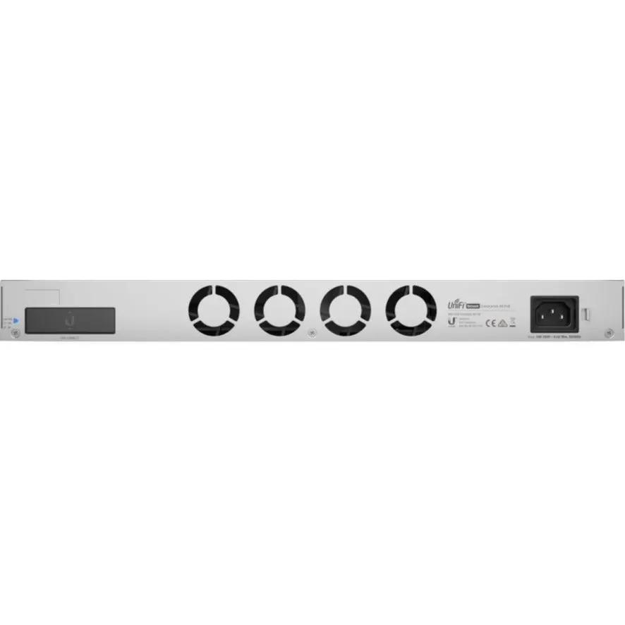 Ubiquiti UniFi USW Enterprise 48-port PoE+ switch; silver chassis with four front cooling fans.