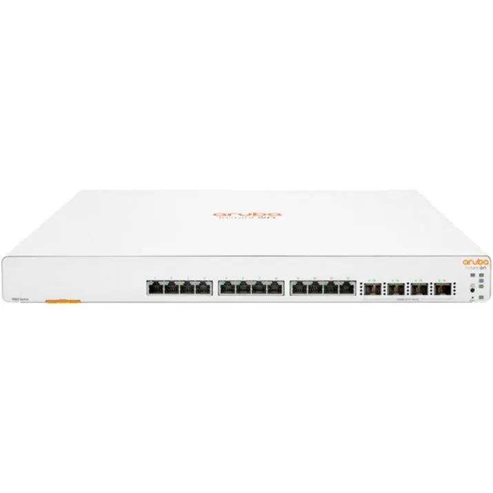 HPE Aruba InstantOn 1960-12XGT-4SFP+ 12-port SFP+ managed switch, white with orange accents