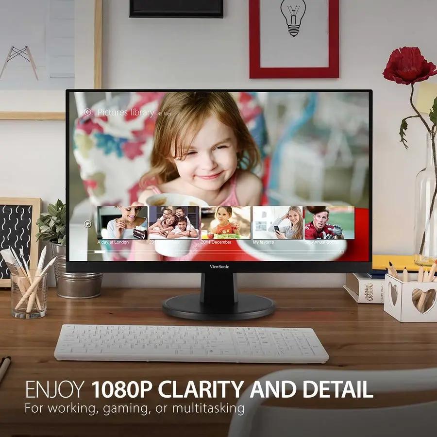 ViewSonic VA2247MH 22-inch black monitor on desk, 1080p FHD, 75Hz
