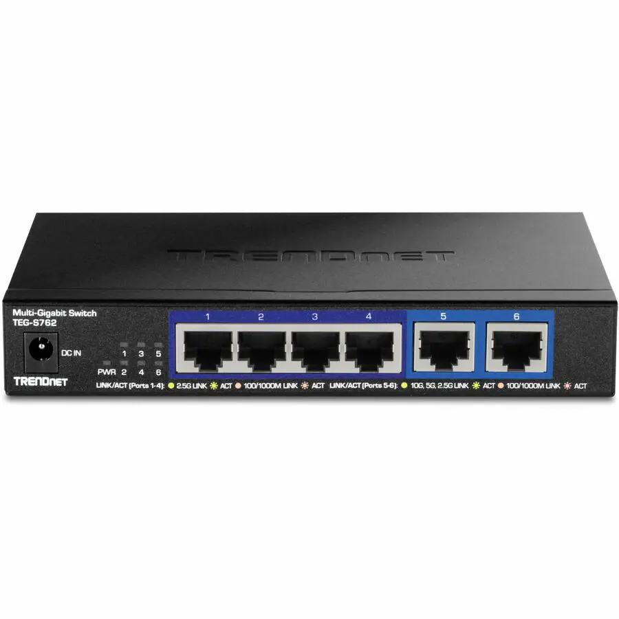 TRENDnet TEG-S762 6-Port unmanaged switch with 4x 2.5G and 2x 10G ports, black