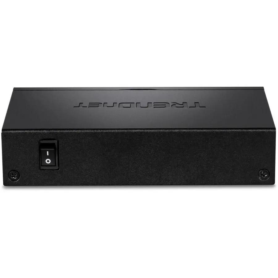 TRENDnet TPE-TG52 5-Port Gigabit PoE+ Switch, black metal enclosure, wall-mountable