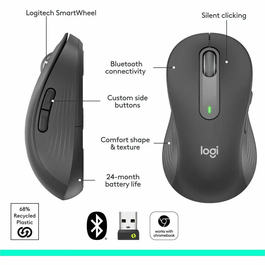 Logitech Signature M650 L Full Size Wireless Mouse (Left-Handed) - For Large Sized Hands, 2-Year Battery, Silent Clicks, Customizable Side Buttons, Bluetooth, for PC/Mac/Multi-Device/Chromebook