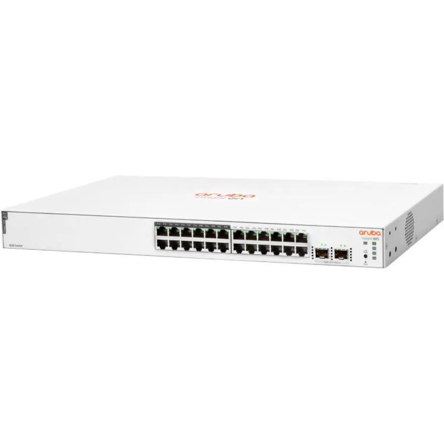 HPE Instant On 1830 24-Port Gigabit PoE SFP Managed Switch, white with Aruba branding and 24 RJ-45 ports