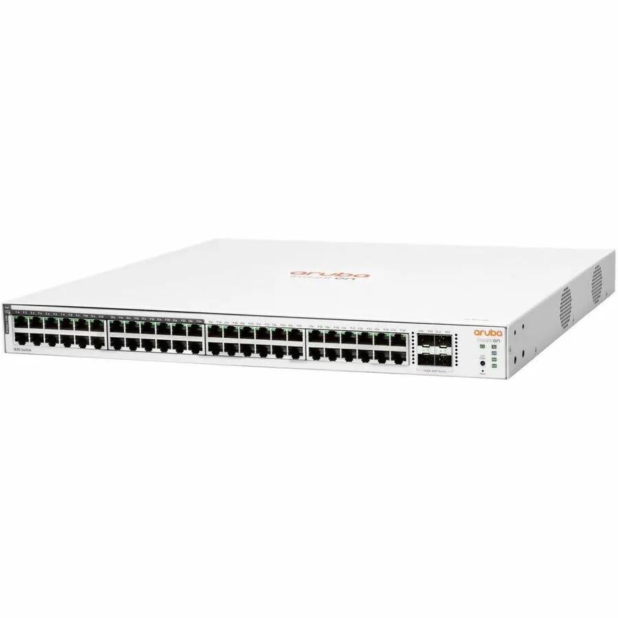 Aruba Instant On 1830 48-port PoE SFP managed switch with 4 SFP uplinks, white metal chassis