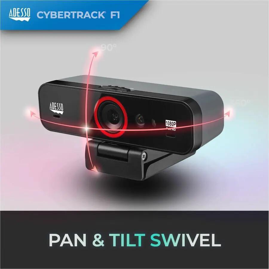 Adesso CyberTrack F1 webcam on mount with pan & tilt swivel, 1080p HD