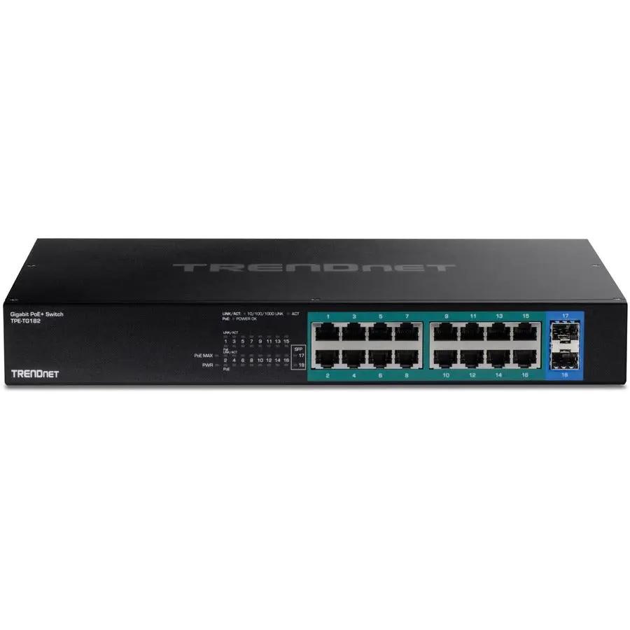 TRENDnet TPE-TG182 18-Port Gigabit PoE+ Unmanaged Switch with 2 SFP slots, black