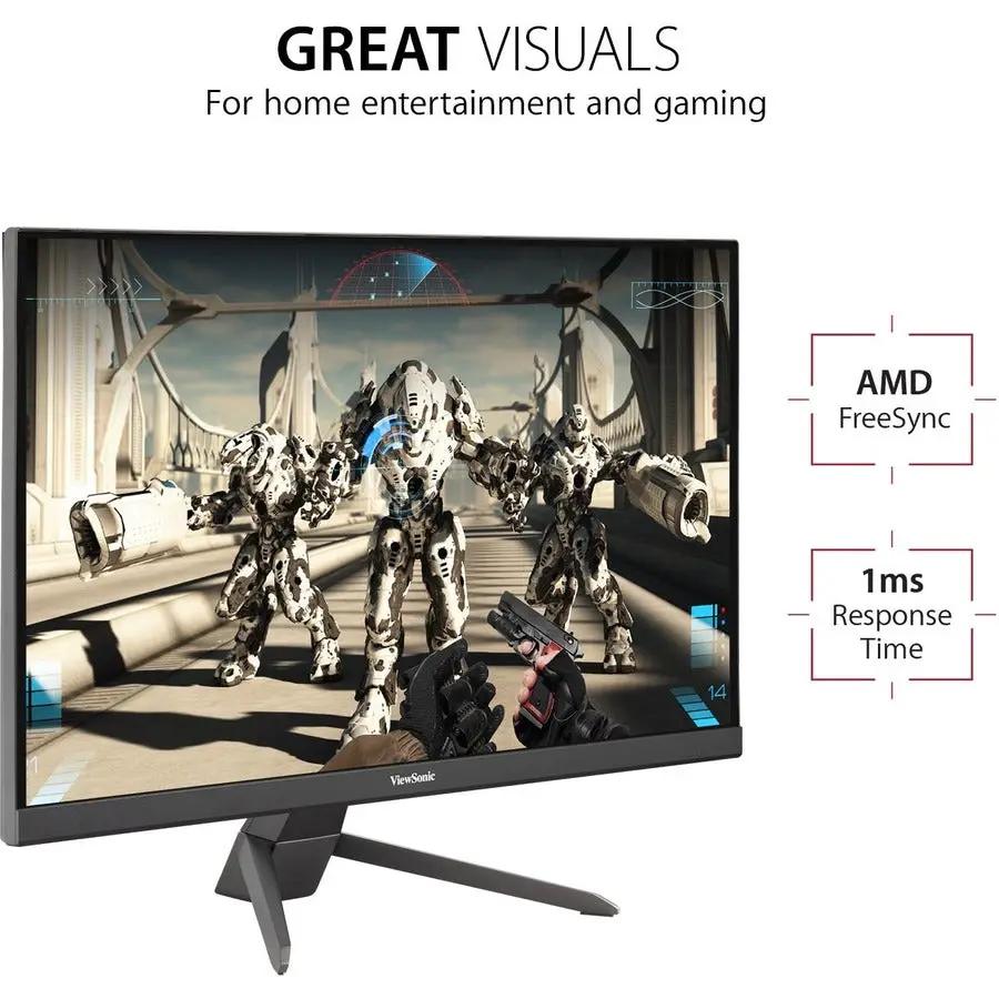 ViewSonic VX2267-MHD 22-inch gaming monitor on a black stand, displaying a sci-fi shooter game.