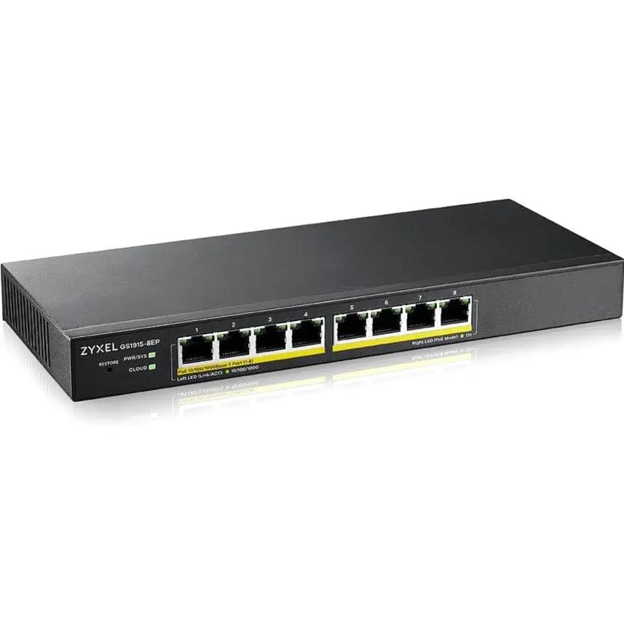 Zyxel Nebula GS19158EP 8-Port Gigabit PoE+ Switch, black metal chassis, cloud-managed