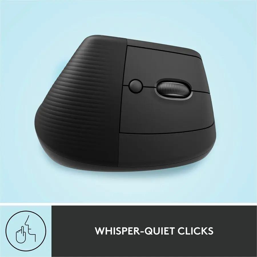 Logitech Lift Vertical Ergonomic Mouse, Wireless, Bluetooth or Logi Bolt USB receiver, Quiet clicks, 4 buttons, Graphite