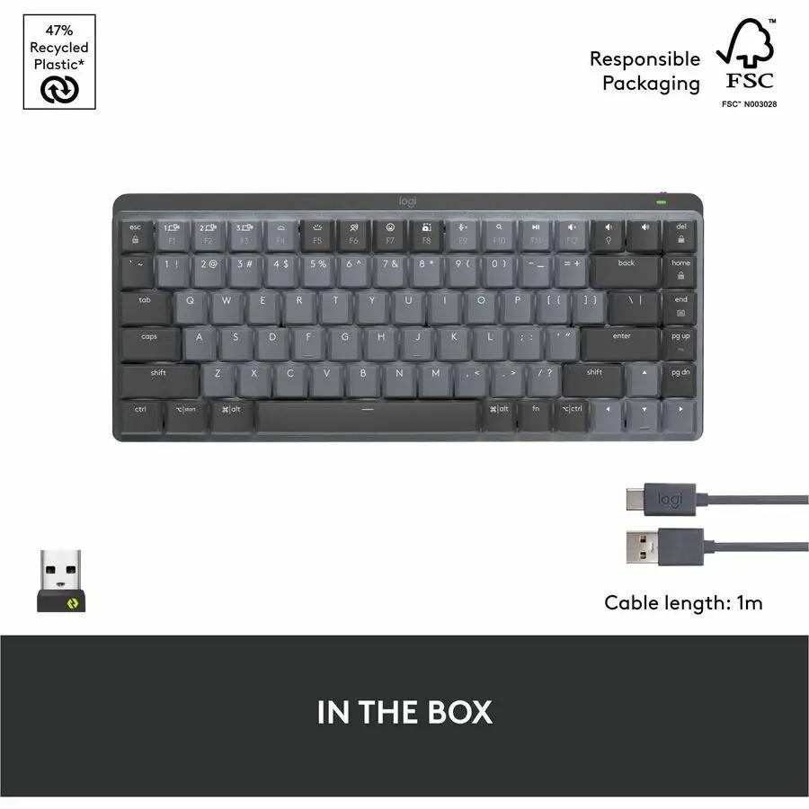 Logitech MX Mechanical Mini Minimalist Wireless Illuminated Keyboard, Linear Switches, Bluetooth, Graphite