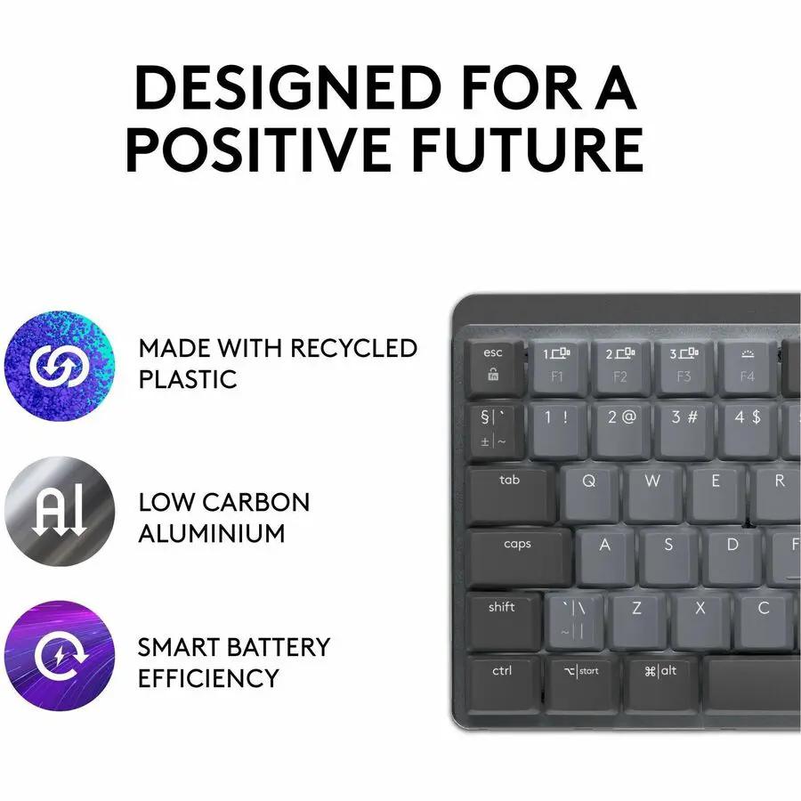 Logitech MX Mechanical Mini Minimalist Wireless Illuminated Keyboard, Linear Switches, Bluetooth, Graphite