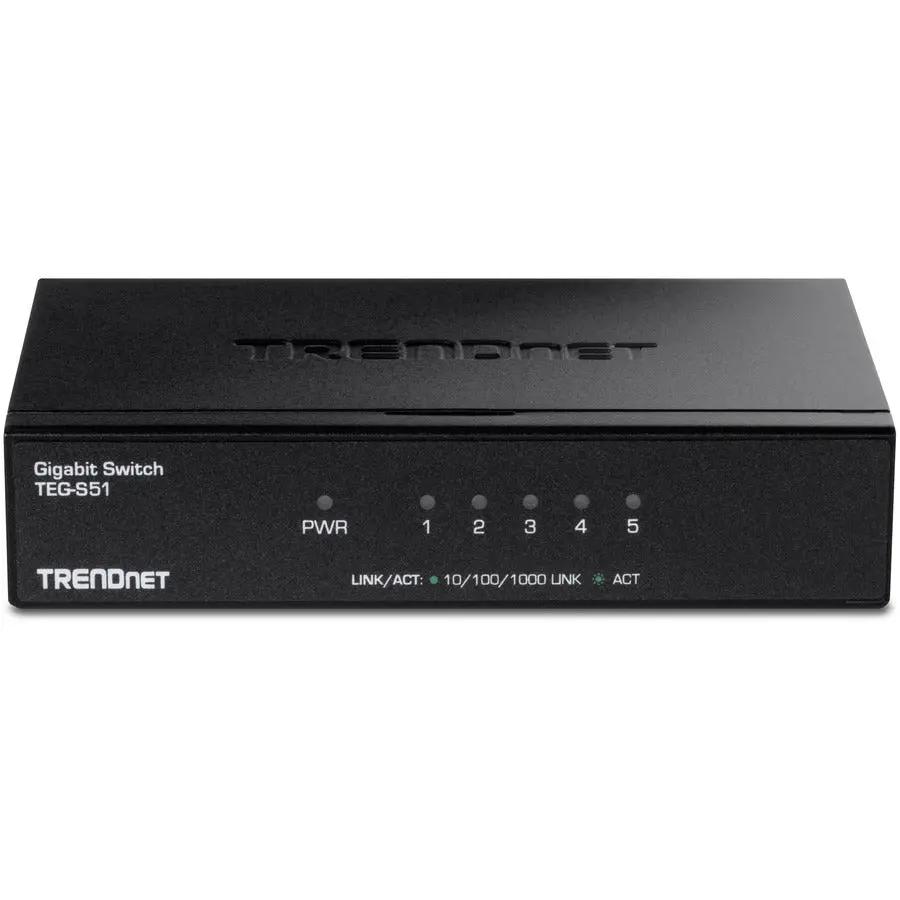 TRENDnet TEG-S51 5-Port Gigabit Unmanaged Switch; black metal enclosure