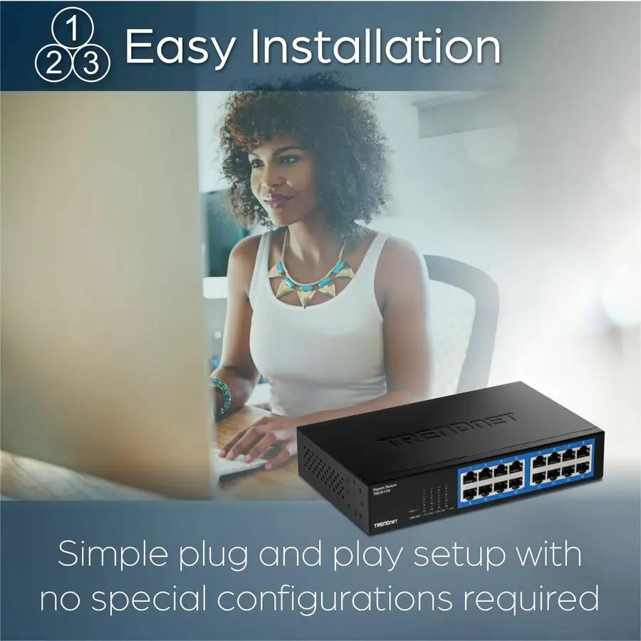 TRENDnet TEG-S17D 16-port Gigabit unmanaged switch, black