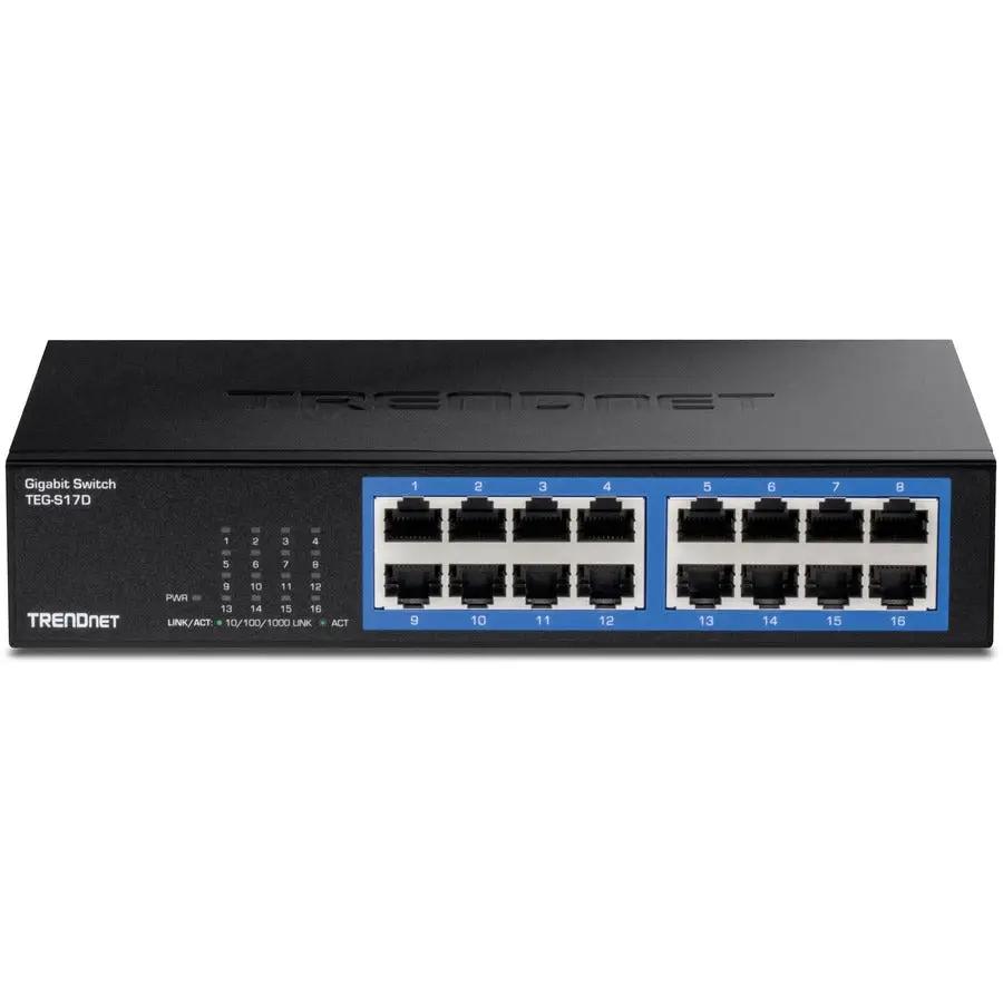 TRENDnet TEG-S17D 16-Port Gigabit Unmanaged Switch, black desktop chassis