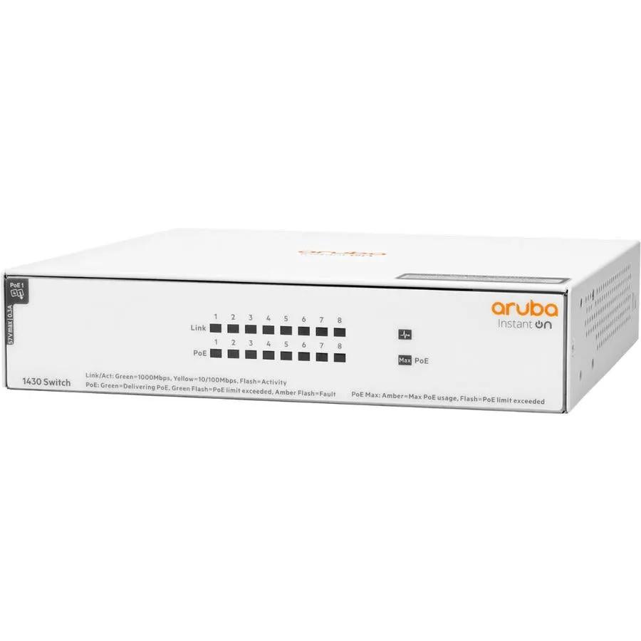 HPE Aruba Instant On 1430 8-port Gigabit PoE unmanaged switch, white