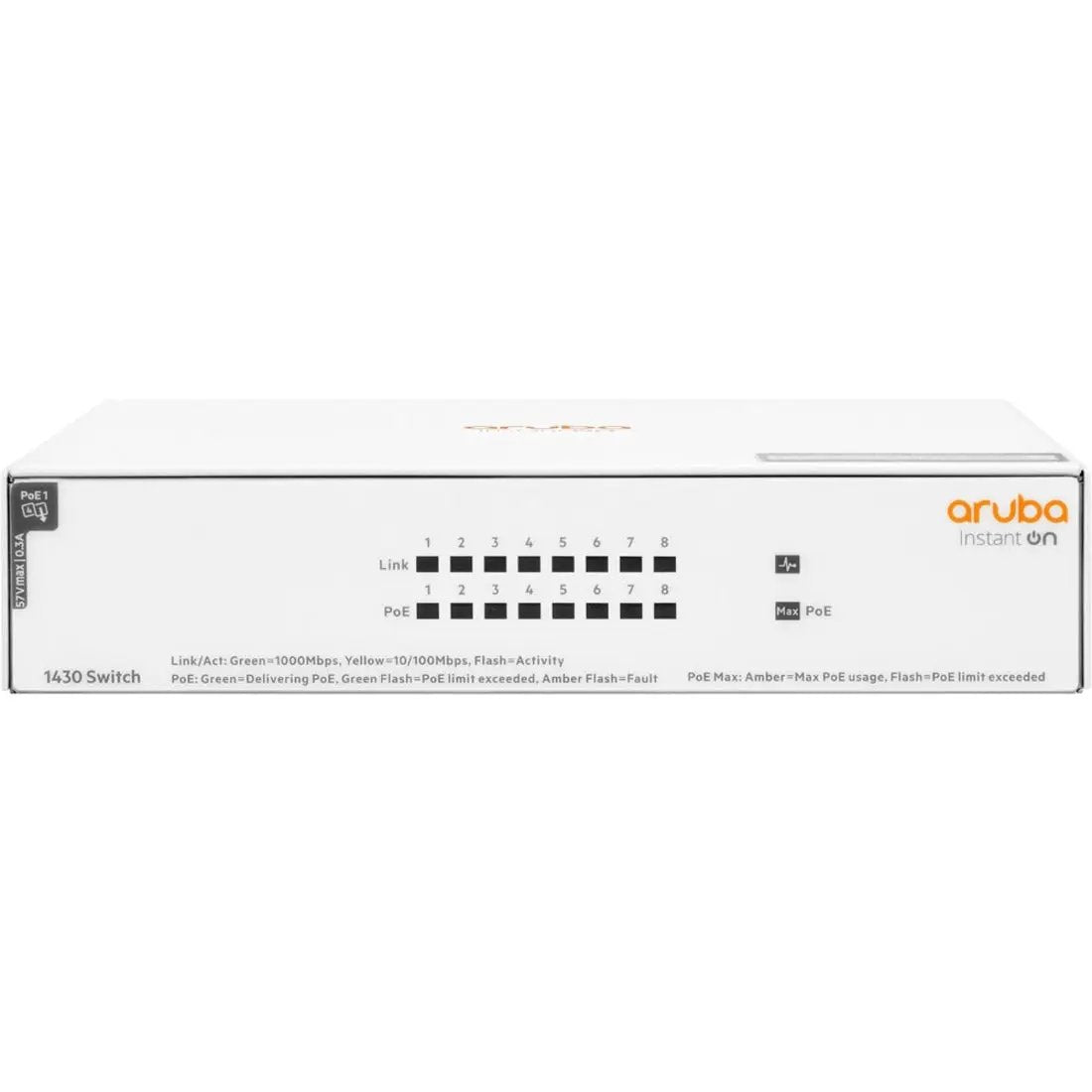 HPE Aruba Instant On 1430 8-port Gigabit PoE unmanaged switch, white